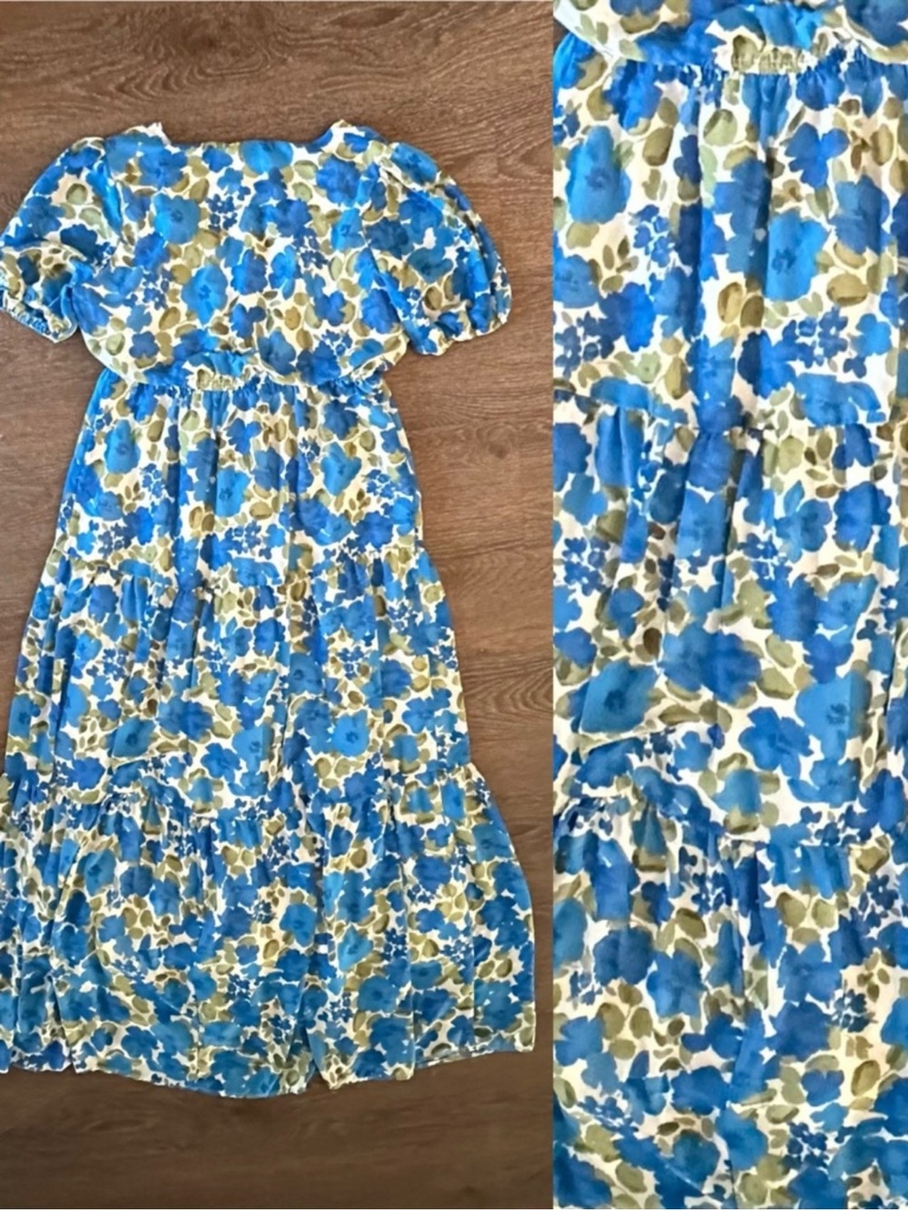 Sugar + Lips Floral Midi Dress Size
XS X-Small Blue Green puff Sleeve - Picture 3 of 9